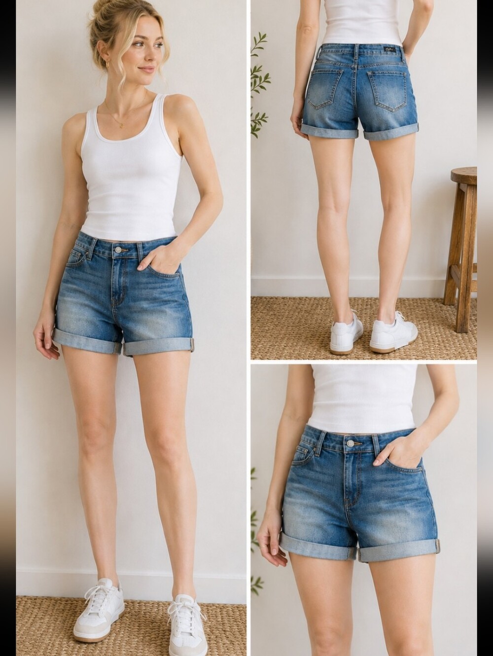 Earl Jeans Blue Denim Distressed Cuff Shorts Size 6
